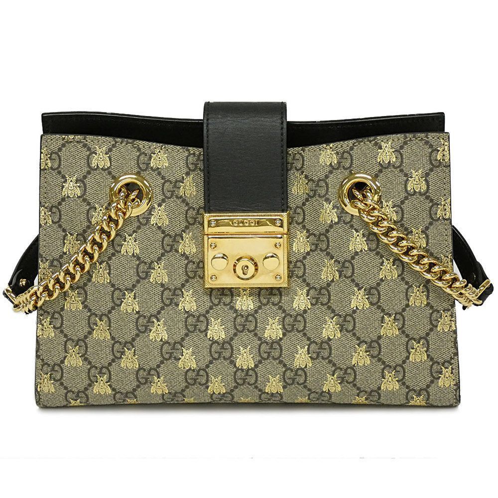 Gucci Padlock GG Small Leather Chain Shoulder Bag Bee Beige Black